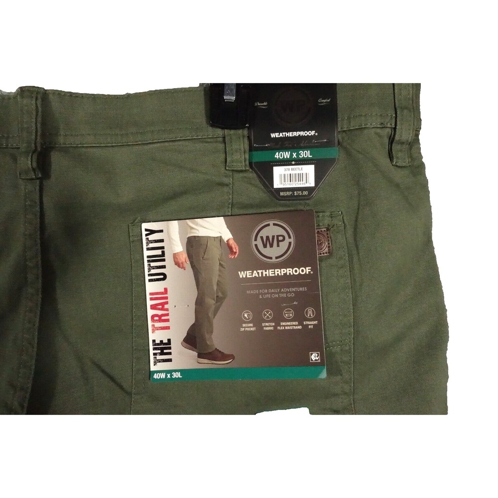 Weatherproof Trail Utility Pants Men 40x30 Straight Fit Flex Waist Army Green